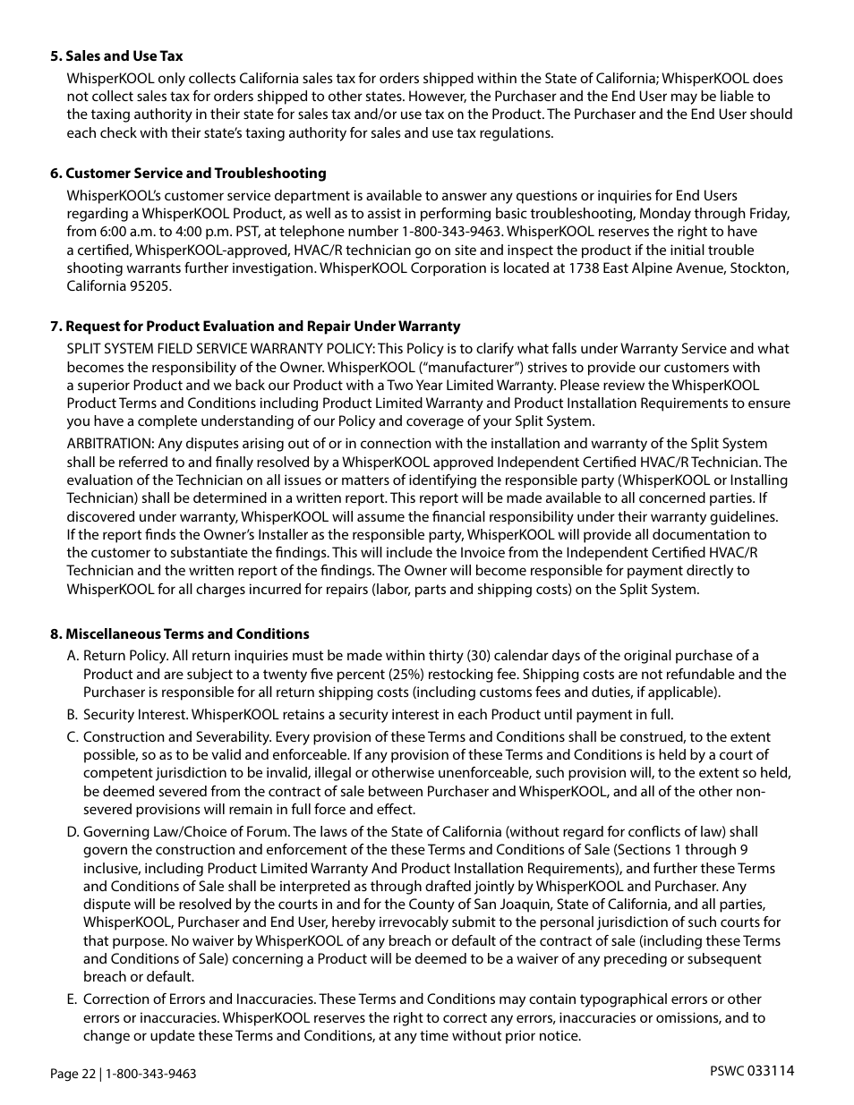 Vintage Cellars Platinum Split WC User Manual | Page 24 / 26