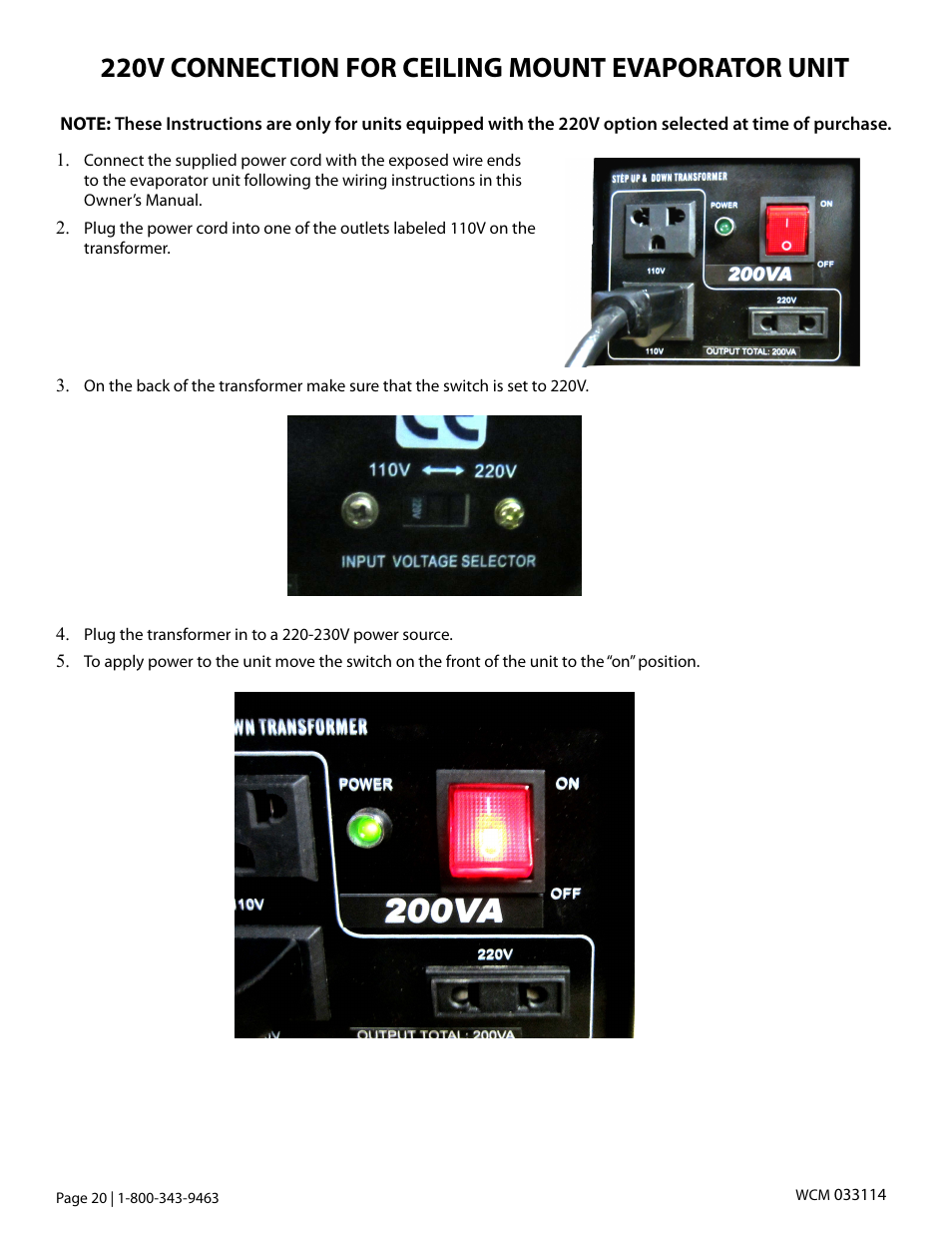 220v connection for ceiling mount evaporator unit | Vintage Cellars Ceiling Mount User Manual | Page 22 / 58