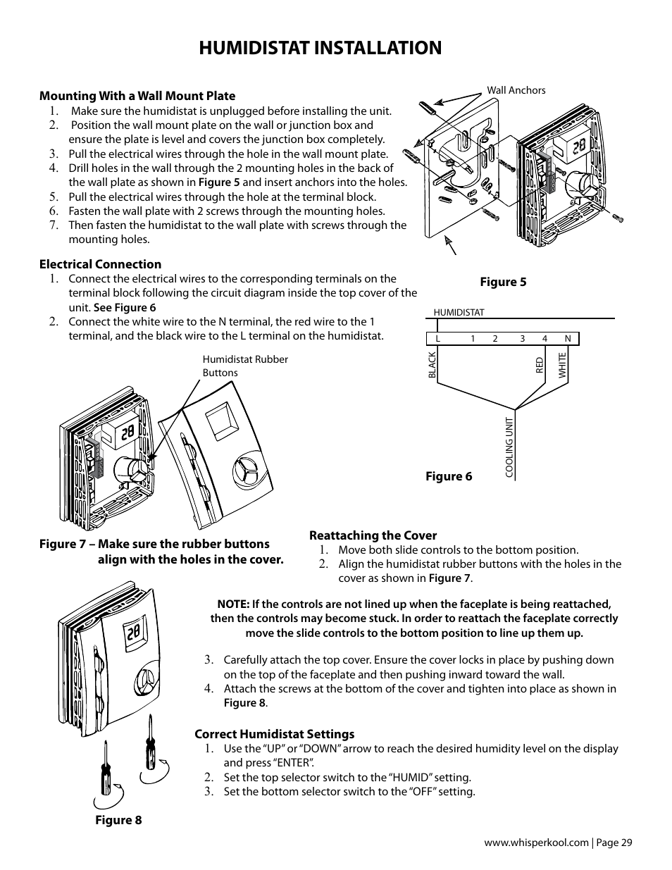 Humidistat installation | Vintage Cellars Ceiling Mount User Manual | Page 31 / 58