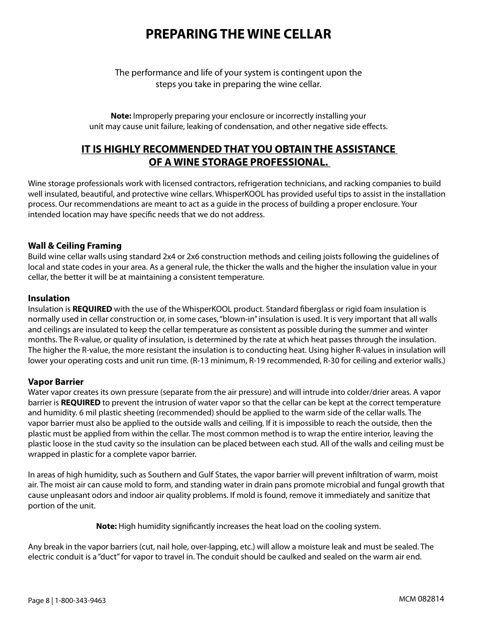 Preparing the wine cellar | Vintage Cellars Mini Ceiling Mount User Manual | Page 10 / 50