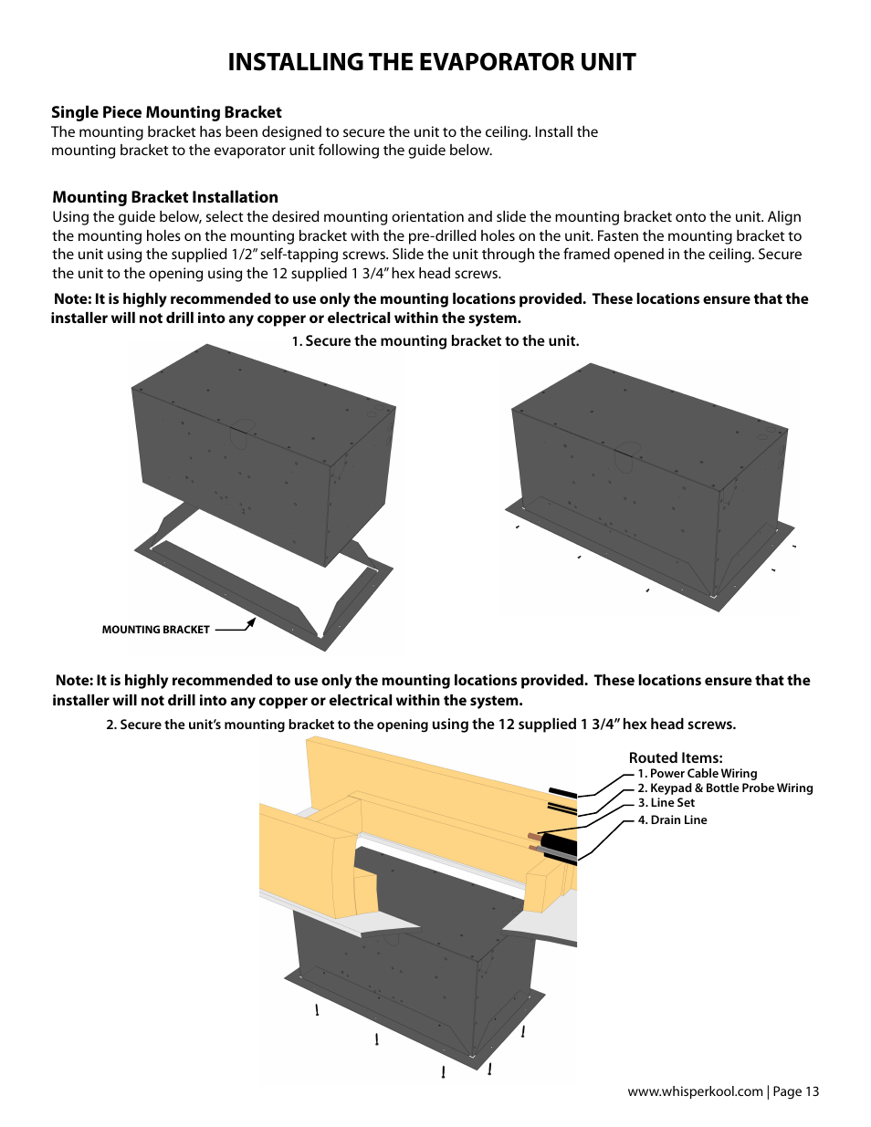 Installing the evaporator unit | Vintage Cellars Mini Ceiling Mount User Manual | Page 15 / 50