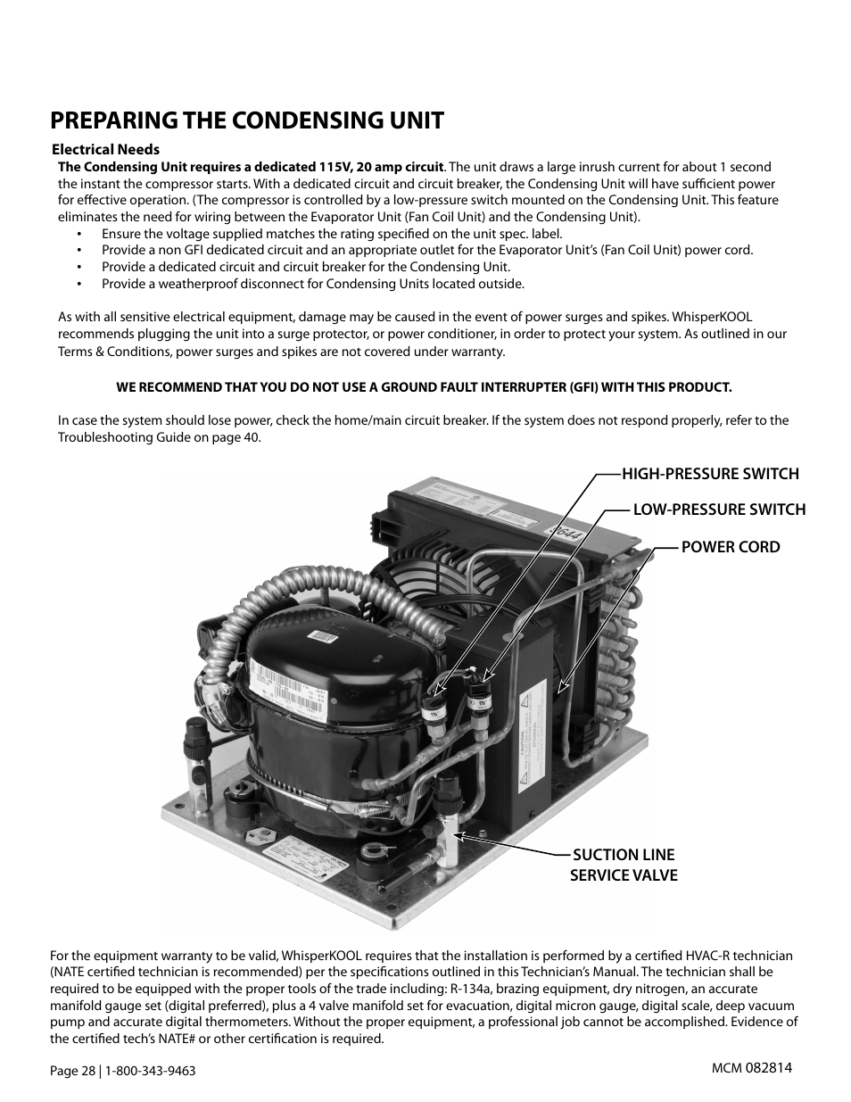 Preparing the condensing unit | Vintage Cellars Mini Ceiling Mount User Manual | Page 30 / 50