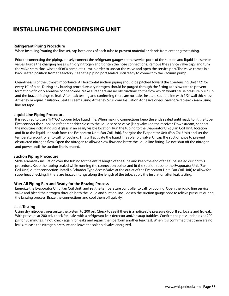 Installing the condensing unit | Vintage Cellars Mini Ceiling Mount User Manual | Page 35 / 50