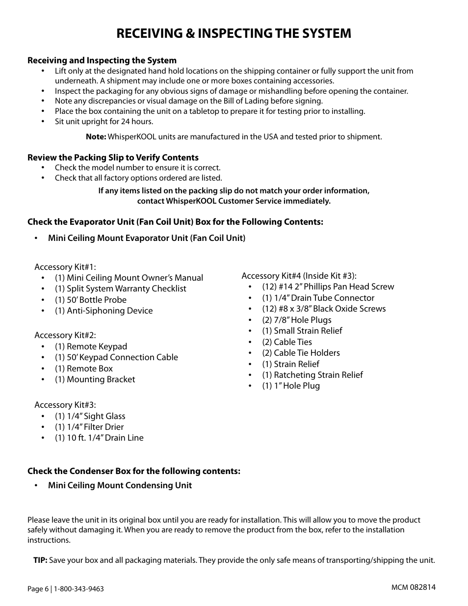 Receiving & inspecting the system | Vintage Cellars Mini Ceiling Mount User Manual | Page 8 / 50