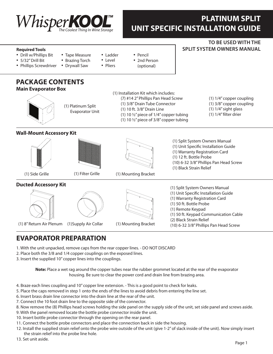 Vintage Cellars Platinum Fully Ducted User Manual | 4 pages