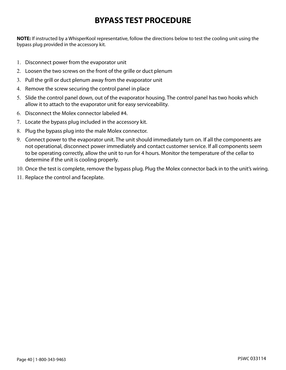Bypass test procedure | Vintage Cellars Platinum Split Fully Ducted 4000WC User Manual | Page 42 / 44