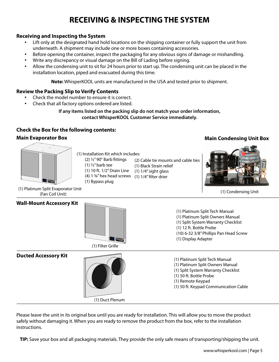 Receiving & inspecting the system | Vintage Cellars Platinum Split Fully Ducted 4000WC User Manual | Page 7 / 44