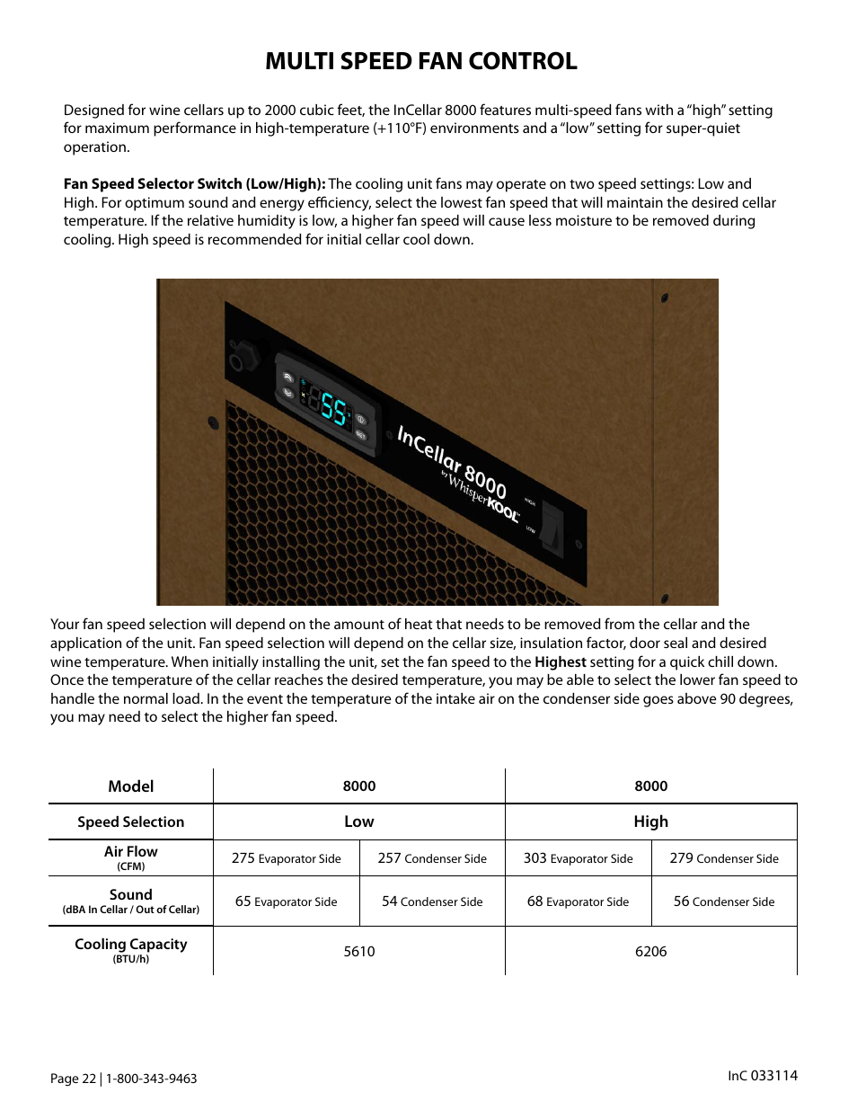 Multi speed fan control | Vintage Cellars WhisperKOOL InCellar User Manual | Page 24 / 38