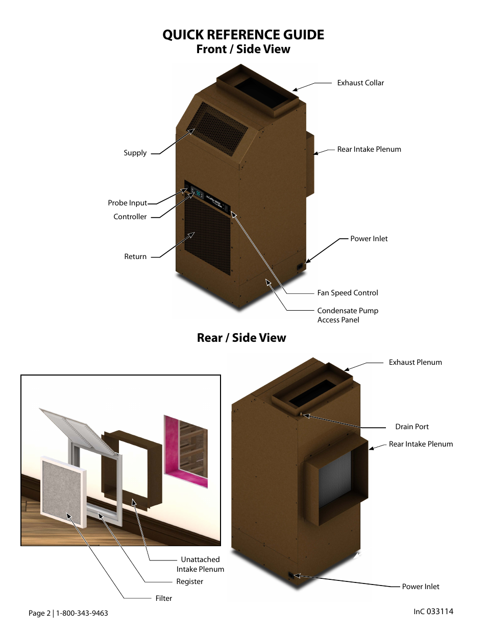 Quick reference guide, Front / side view rear / side view | Vintage Cellars WhisperKOOL InCellar User Manual | Page 4 / 38