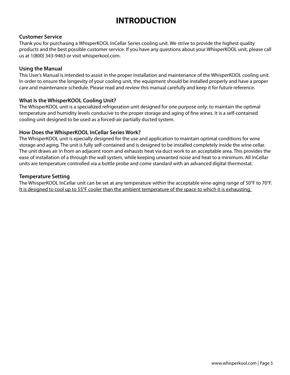 Introduction | Vintage Cellars WhisperKOOL InCellar User Manual | Page 7 / 38