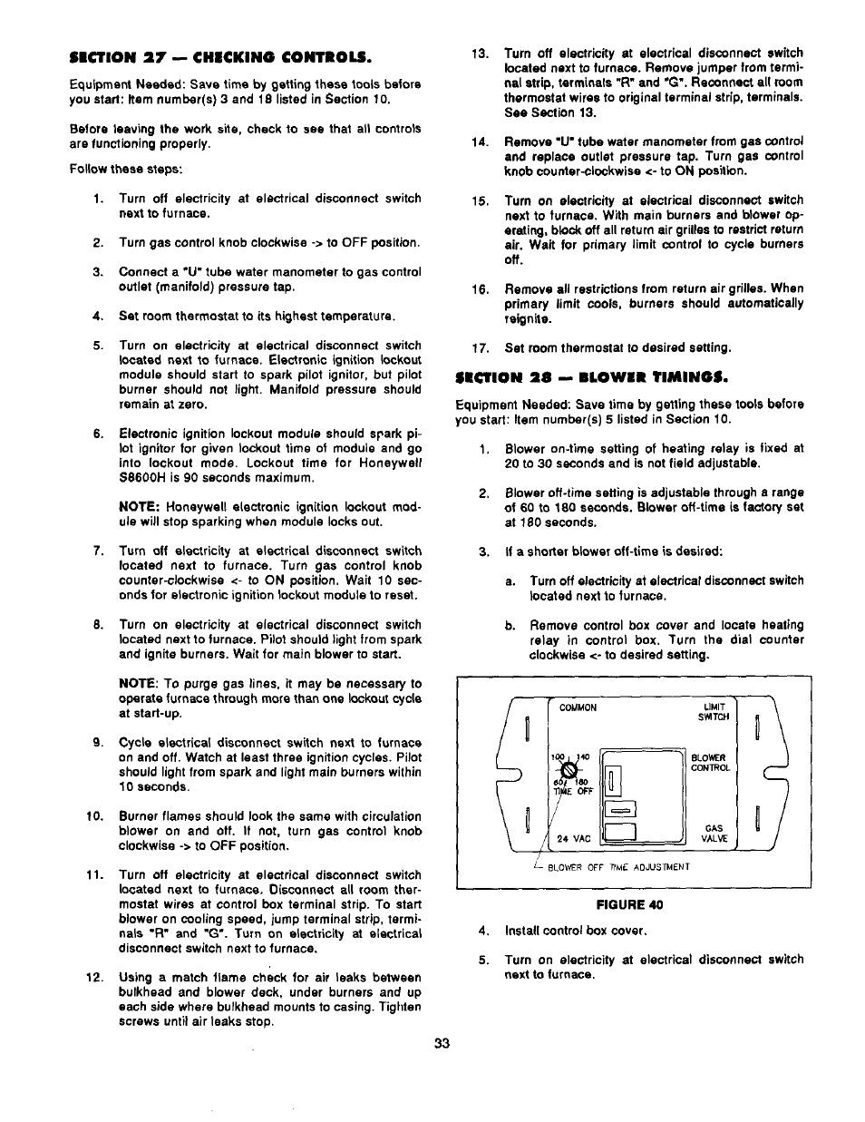 Sictiom 27 » chicking controls, Srction 20 blower timings | Bard Bayrd Furnace 403293A User Manual | Page 35 / 70