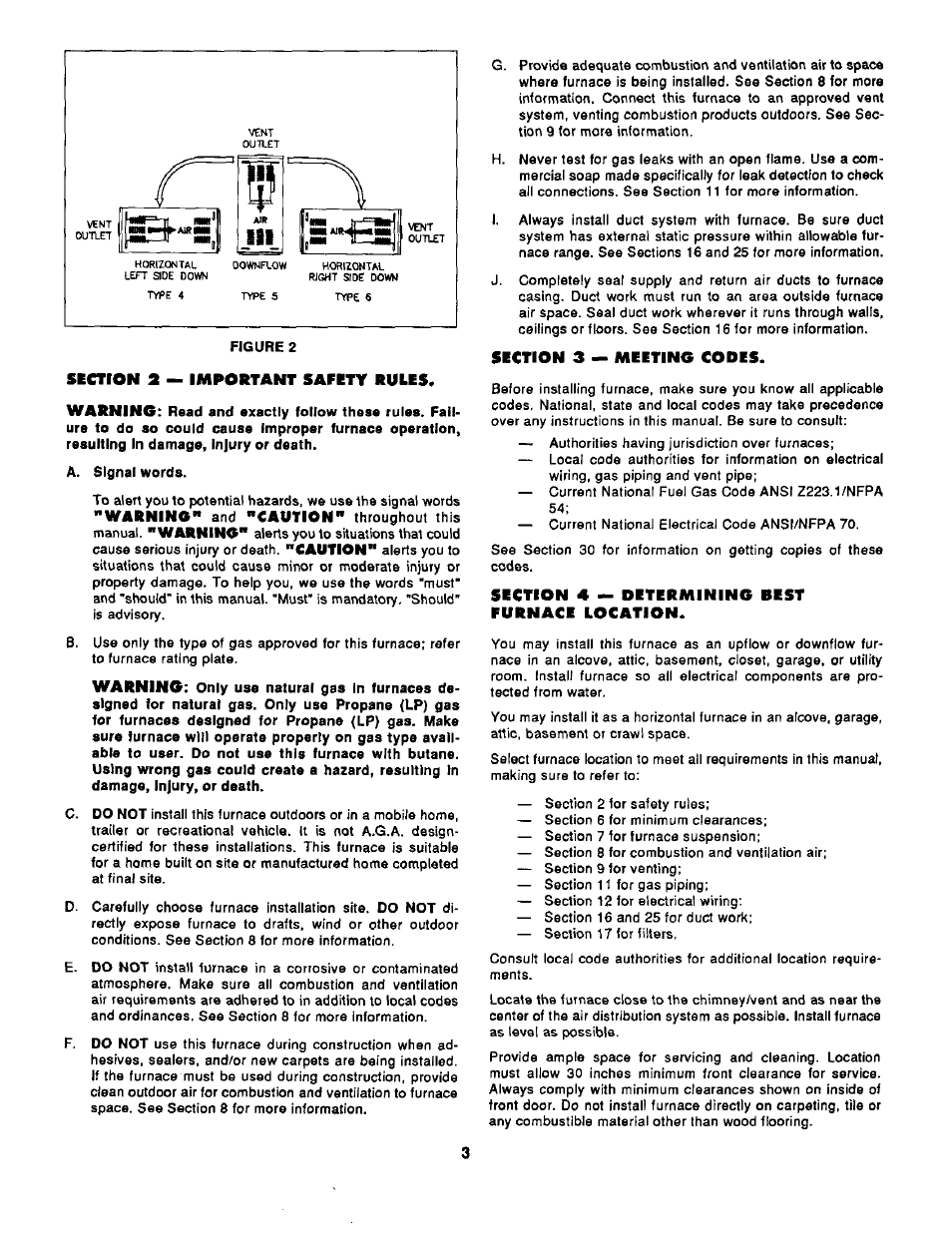 Section 2 — important safety rules, Section 3 — meeting codes, Section 4 — determining best furnace location | Determining best furnace location | Bard Bayrd Furnace 403293A User Manual | Page 5 / 70