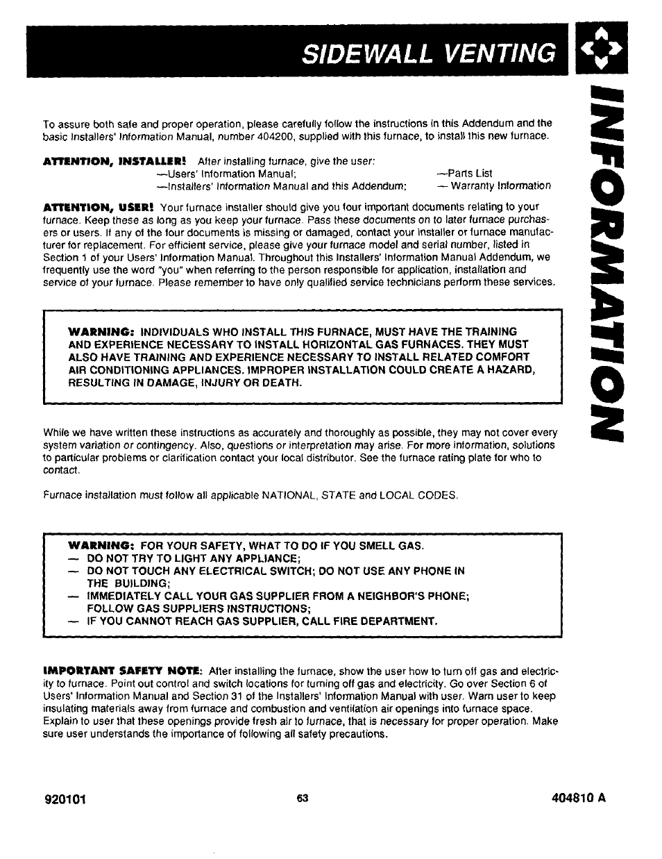 Sidewall venting | Bard Bayrd Furnace 403293A User Manual | Page 65 / 70