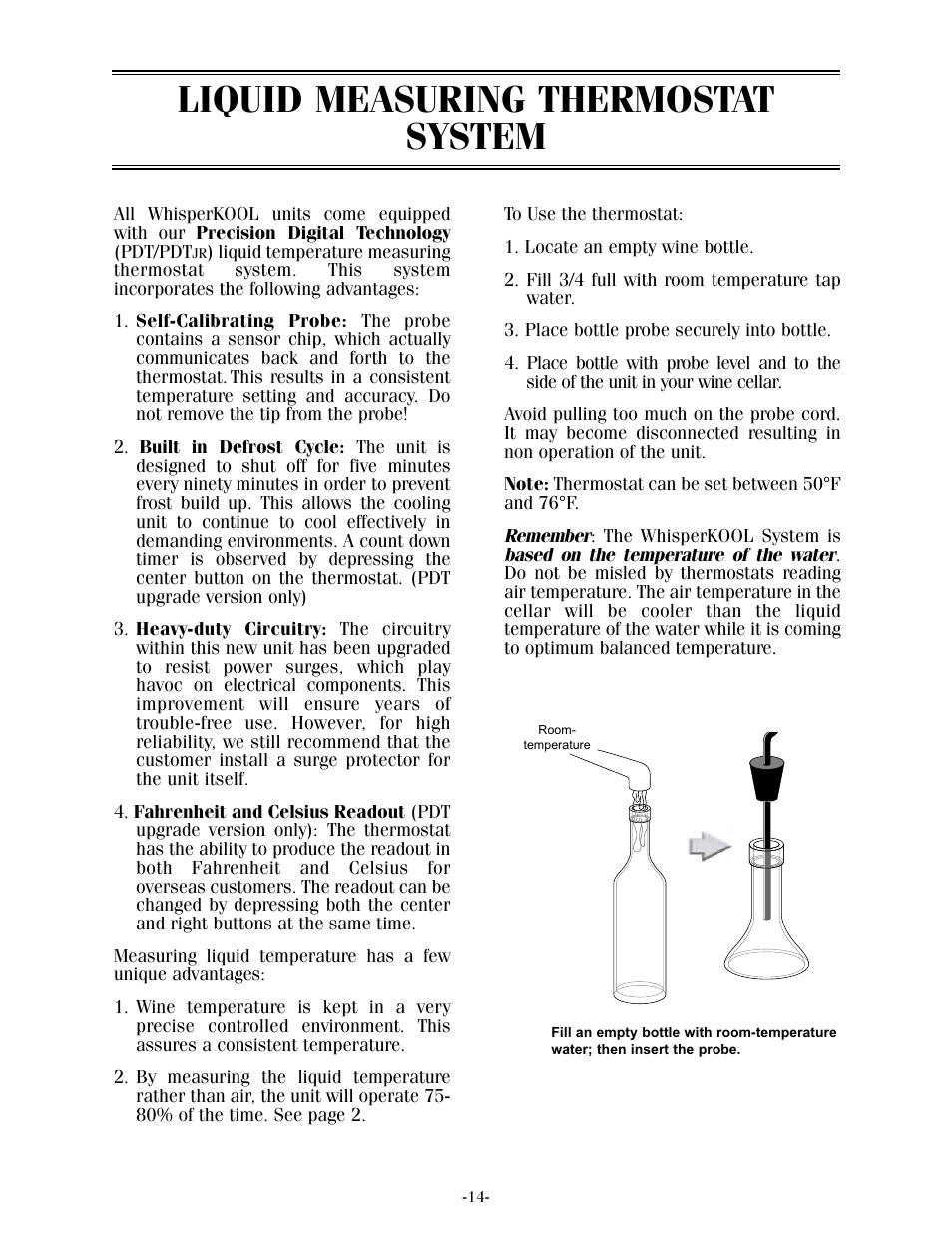 Liquid measuring thermostat system | Vintage Cellars XLT Series User Manual | Page 16 / 36