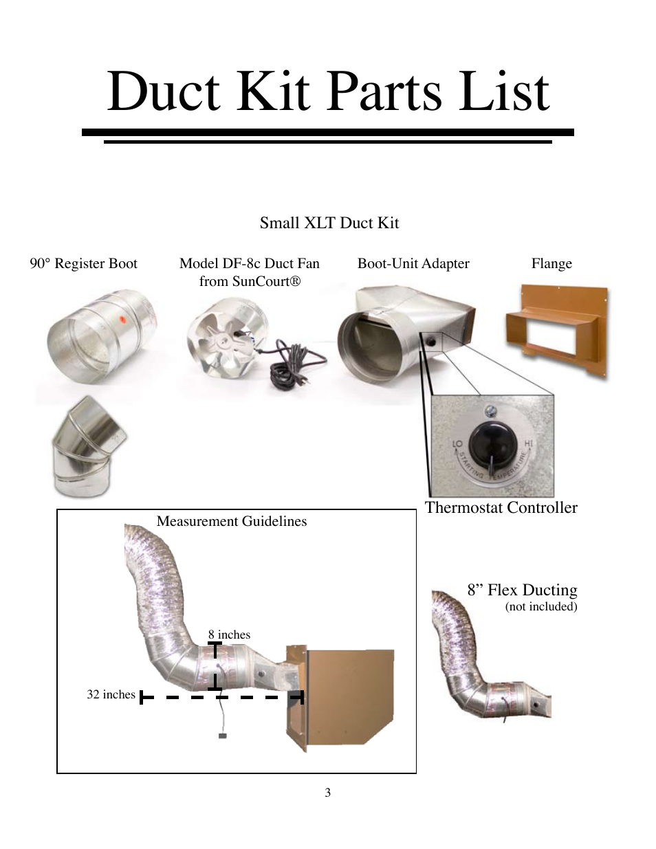 Duct kit parts list | Vintage Cellars Small XLT Duct Kit User Manual | Page 3 / 8