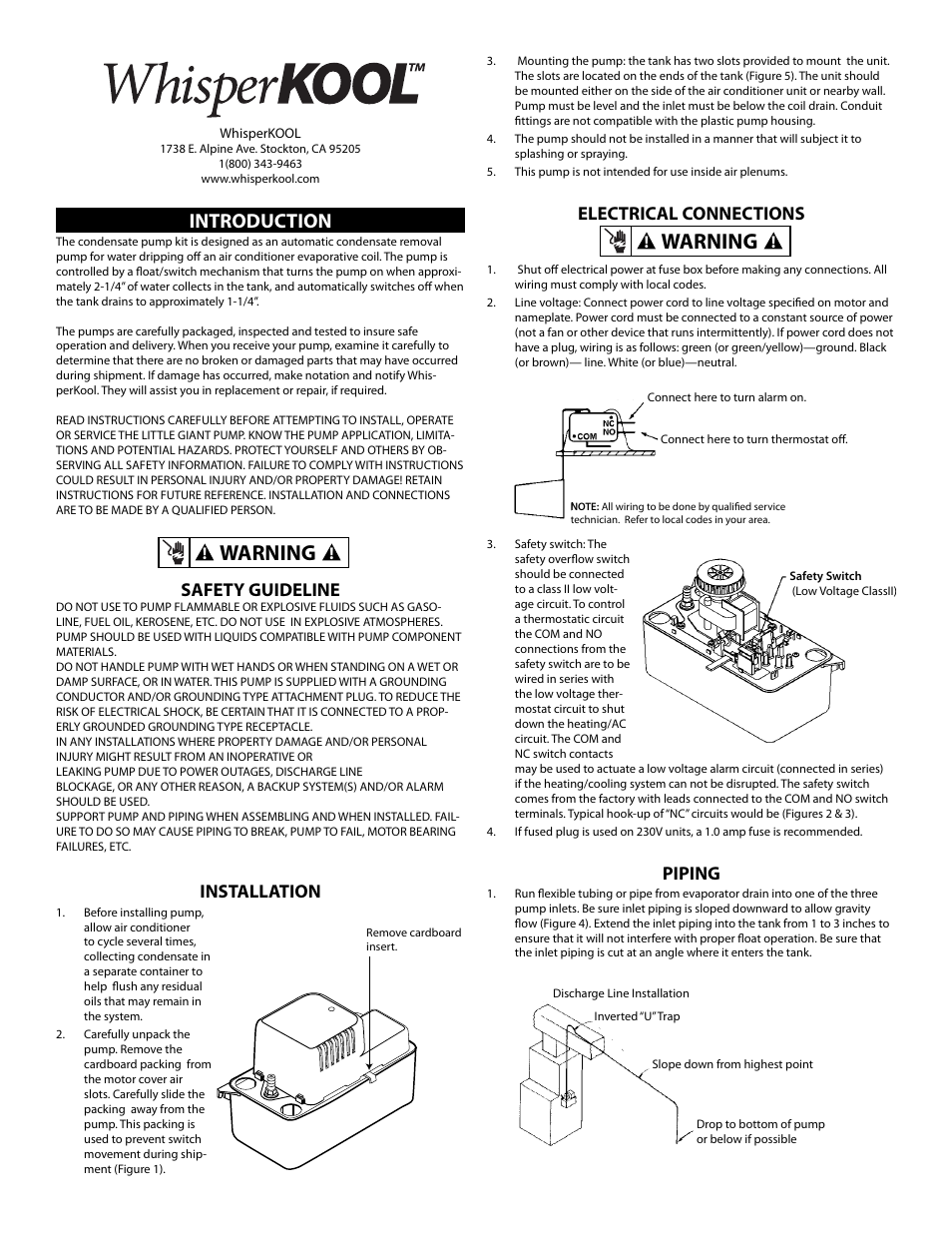 Vintage Cellars Condensate Pump User Manual | 2 pages