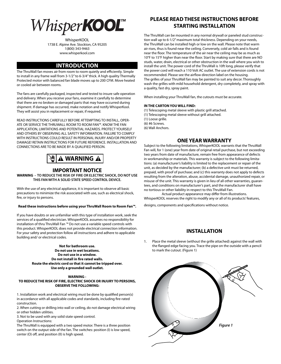Vintage Cellars Thru Wall Fan User Manual | 2 pages
