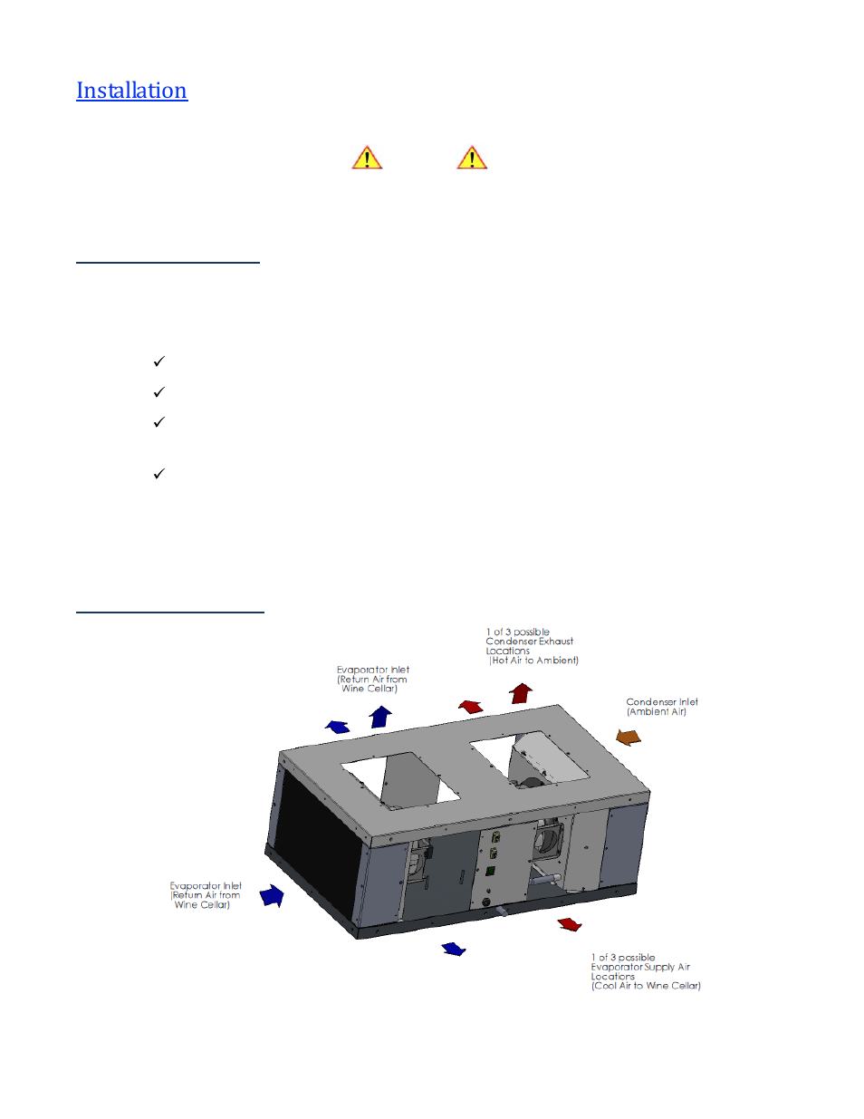 Installation, Pre-installation test, Air flow illustration | Vintage Cellars Wine Guardian Ducted System Manual User Manual | Page 24 / 57