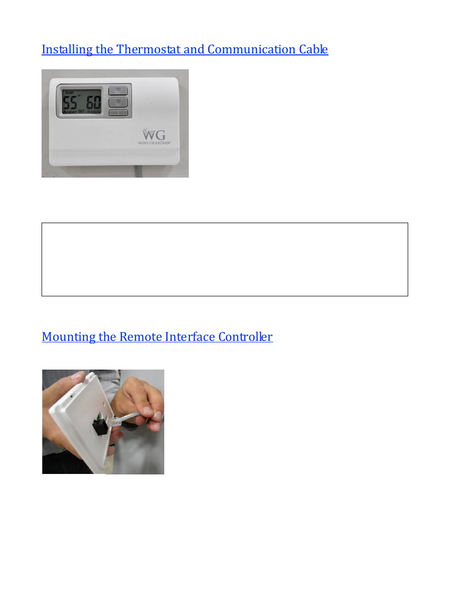 Installing the thermostat and communication cable, Mounting the remote interface controller | Vintage Cellars Wine Guardian Ducted System Manual User Manual | Page 31 / 57