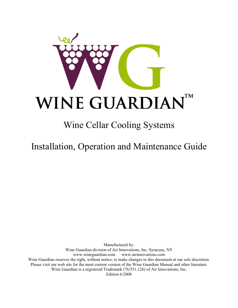 Vintage Cellars Wine Guardian Water-Cooled Cooling System User Manual | 54 pages