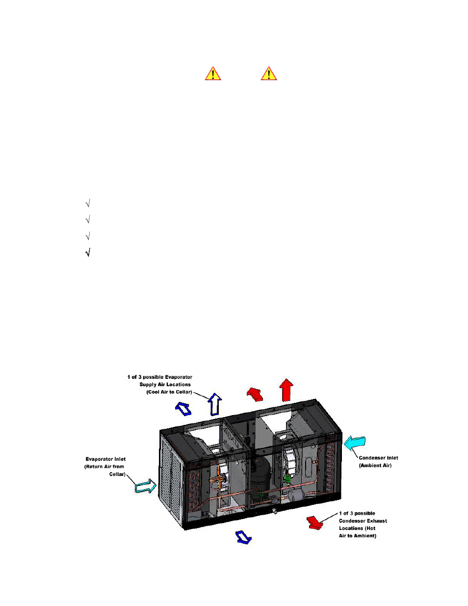 Installation, Pre-installation test, Air flow illustration | Vintage Cellars Wine Guardian Water-Cooled Cooling System User Manual | Page 22 / 54