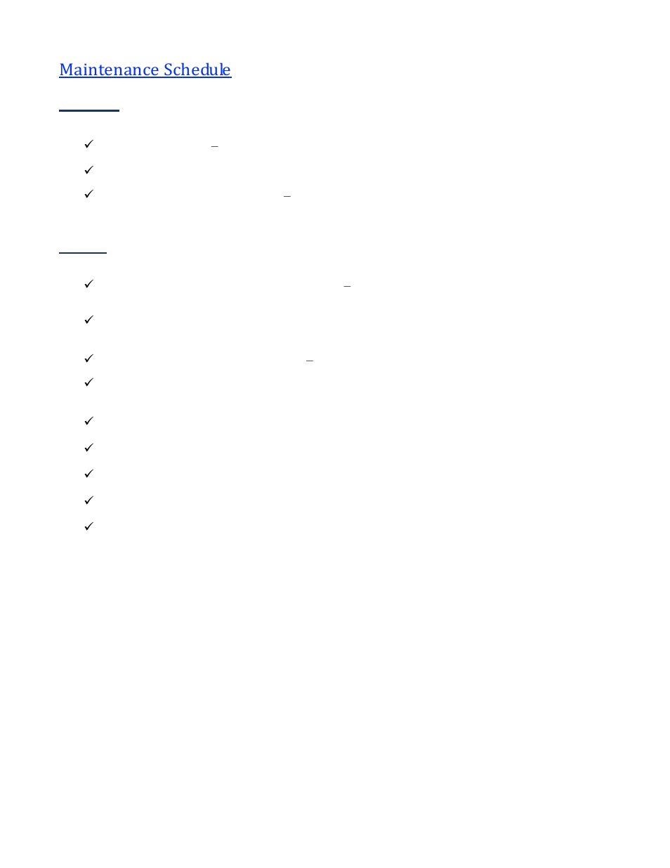 Maintenance schedule, Monthly yearly, Monthly | Yearly | Vintage Cellars Wine Guardian Split System Manual User Manual | Page 60 / 68