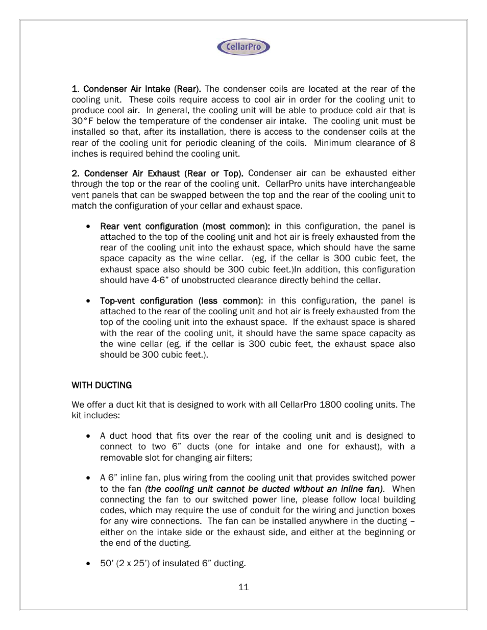 Vintage Cellars 1800 Series CellarPro User Manual | Page 11 / 28