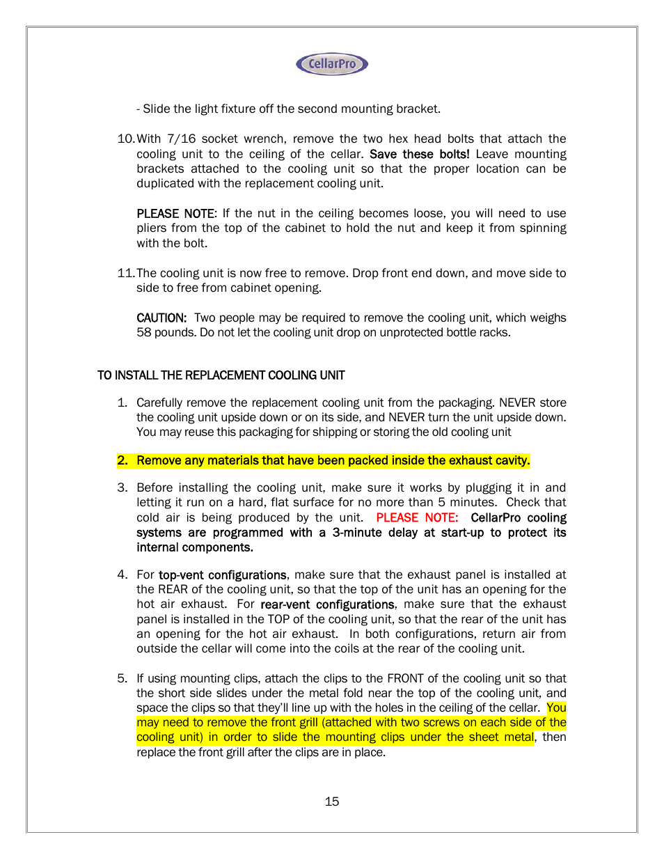 Vintage Cellars 1800 Series CellarPro User Manual | Page 15 / 28