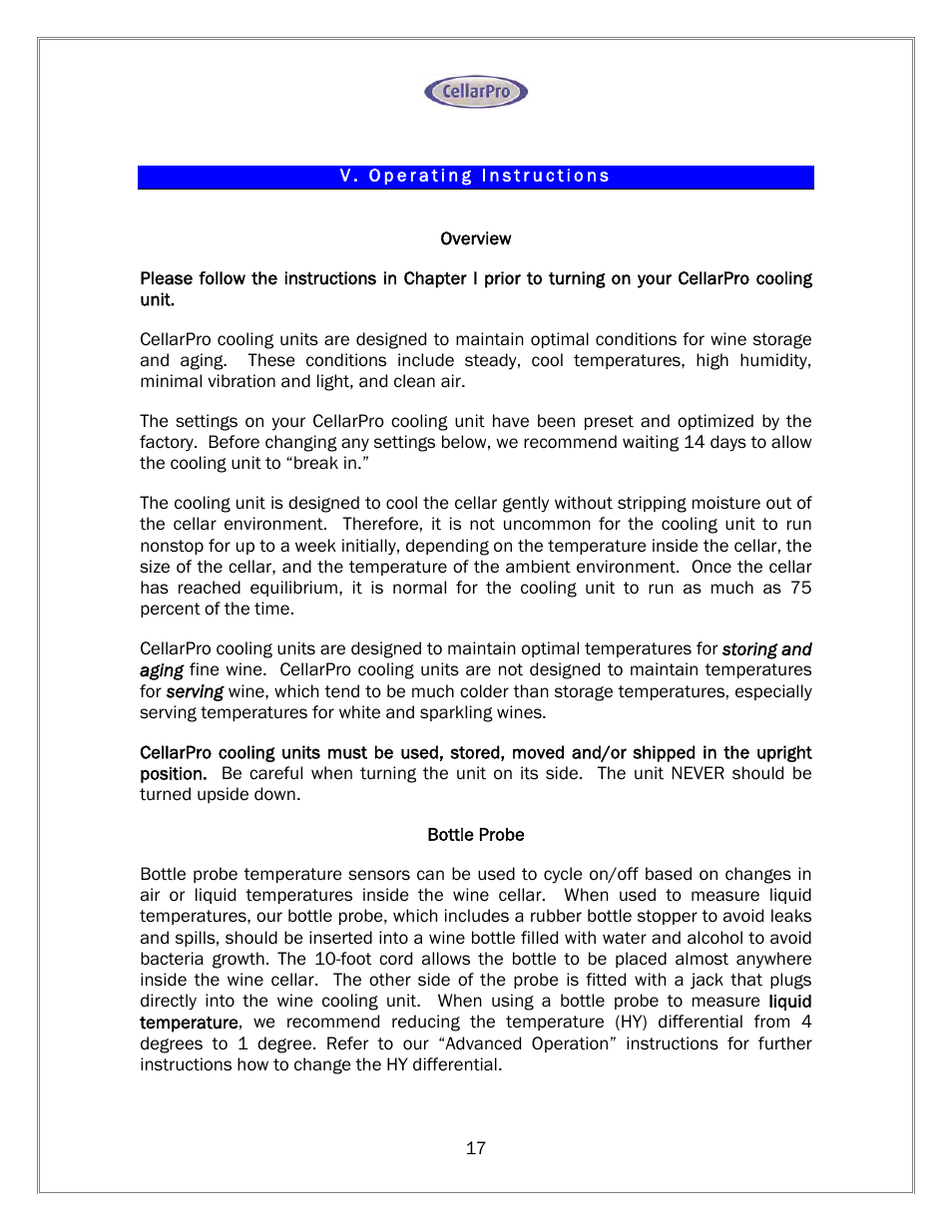 Vintage Cellars 1800 Series CellarPro User Manual | Page 17 / 28