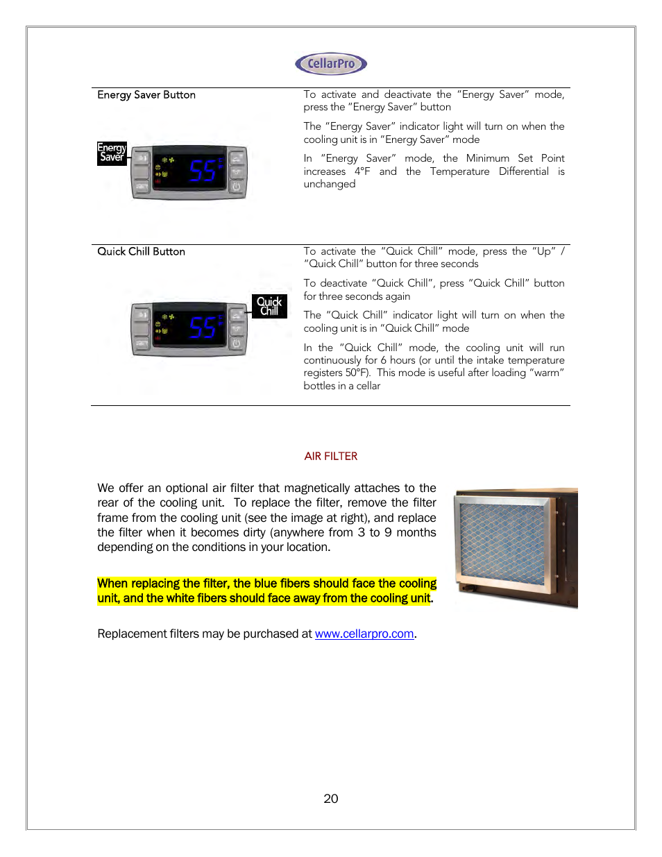 Vintage Cellars 1800 Series CellarPro User Manual | Page 20 / 28