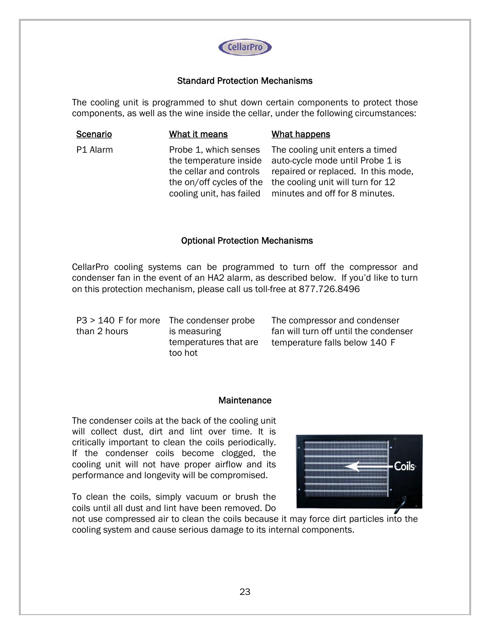 Vintage Cellars 1800 Series CellarPro User Manual | Page 23 / 28