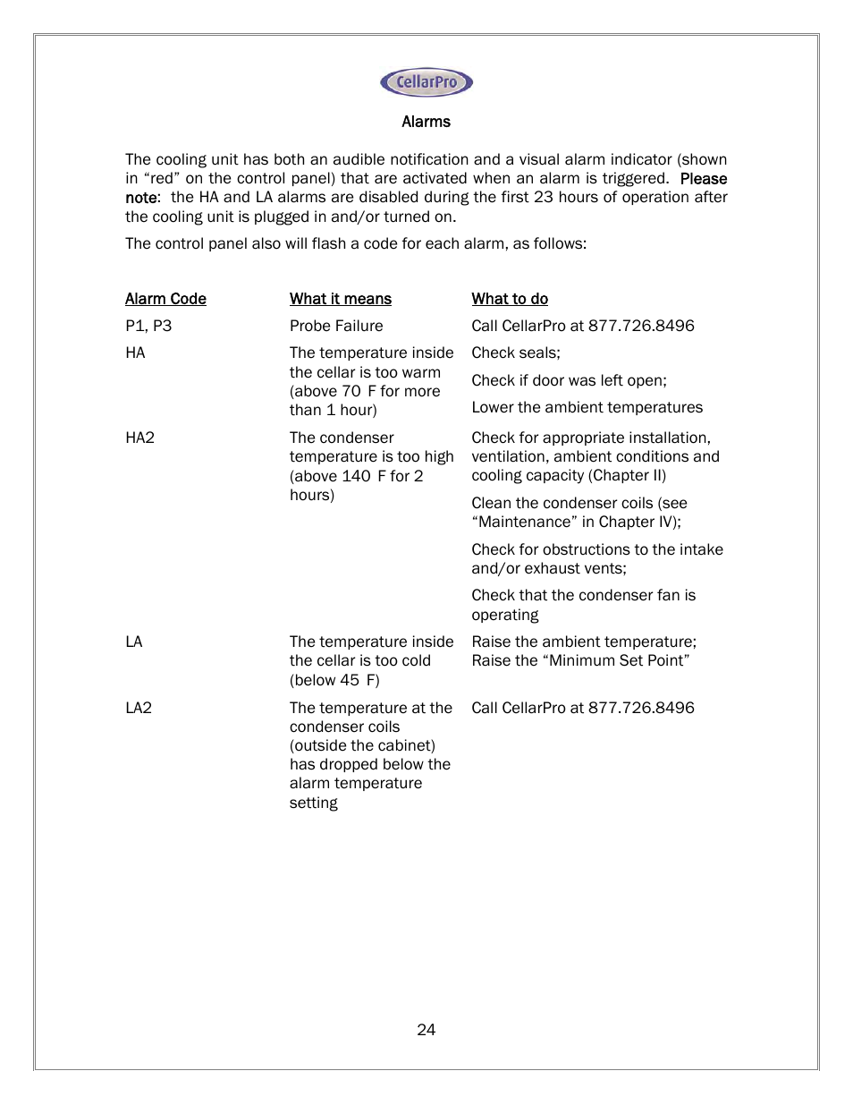 Vintage Cellars 1800 Series CellarPro User Manual | Page 24 / 28