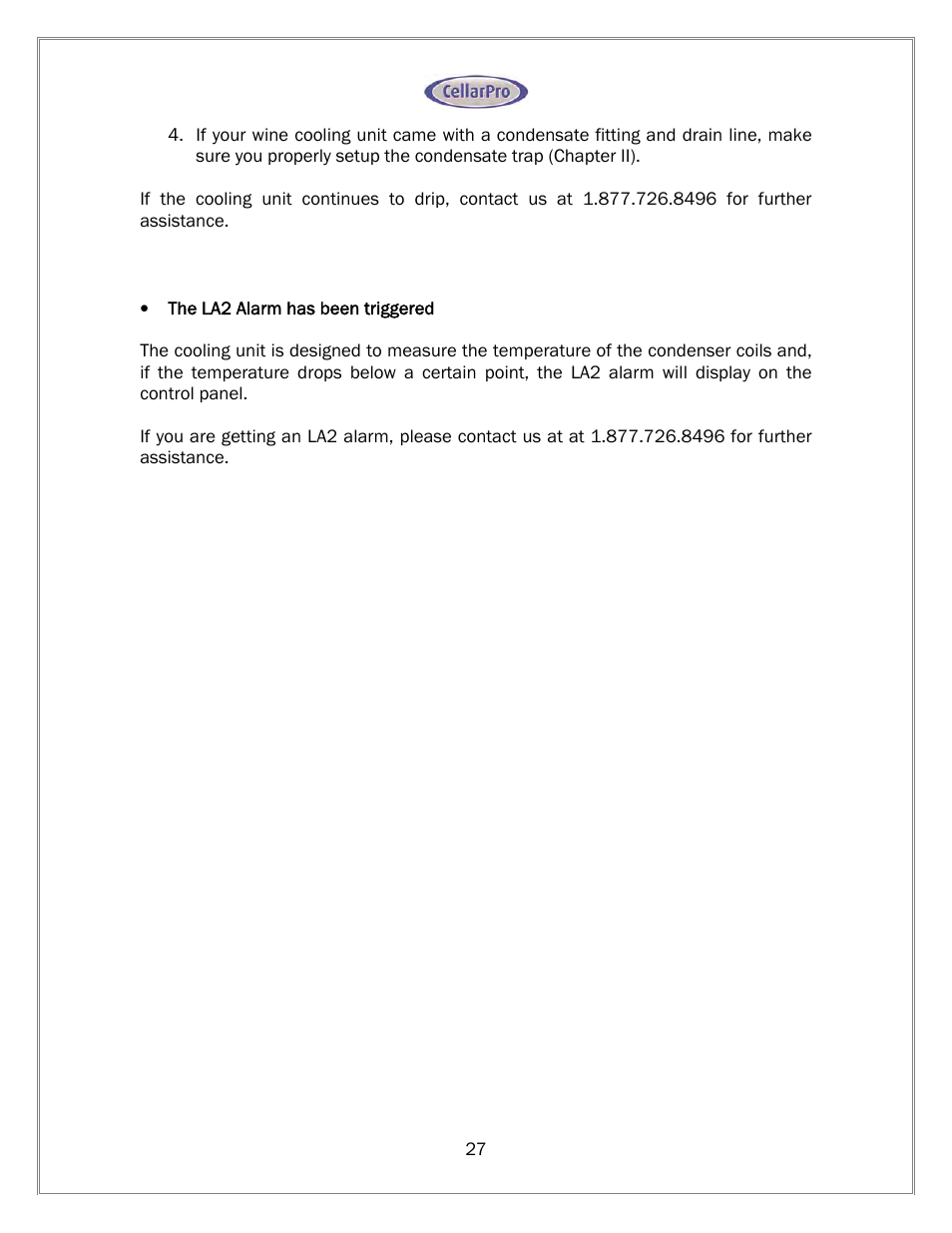 Vintage Cellars 1800 Series CellarPro User Manual | Page 27 / 28