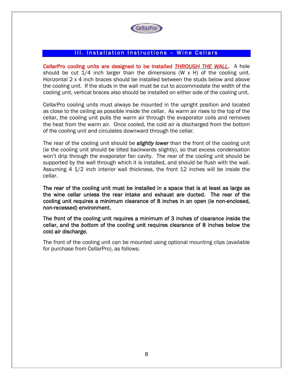 Vintage Cellars 1800 Series CellarPro User Manual | Page 8 / 28
