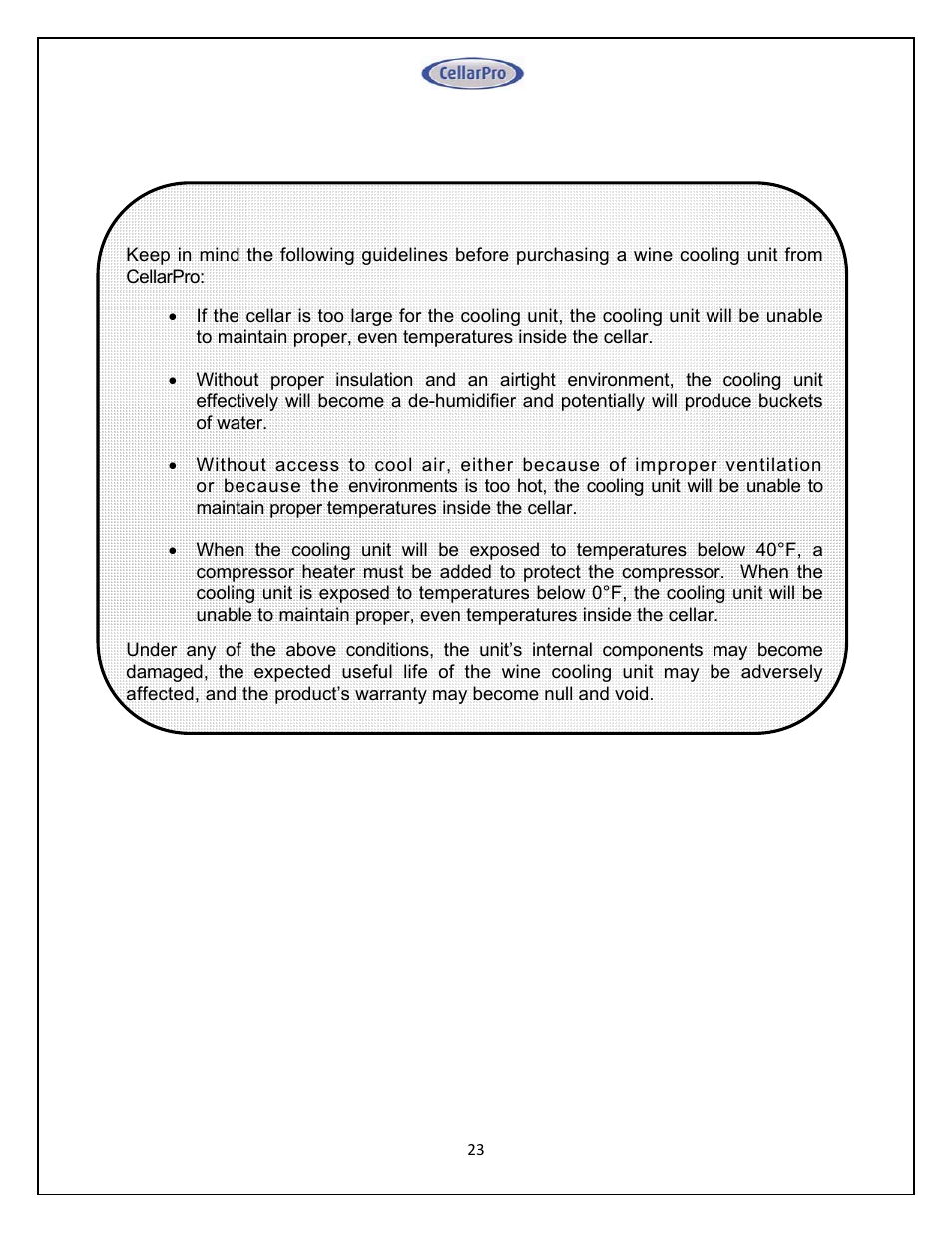 Vintage Cellars Split System CellarPro User Manual | Page 23 / 36