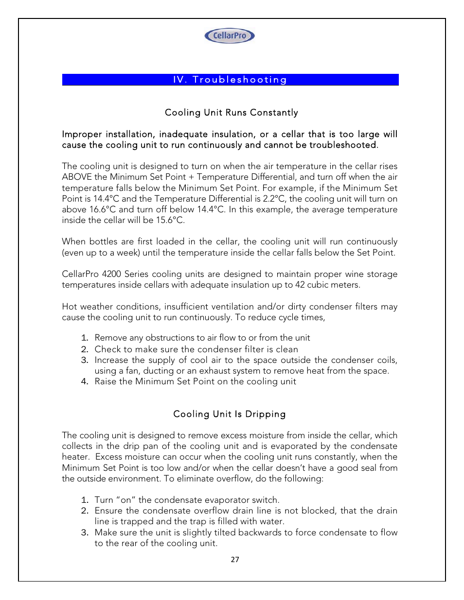 Vintage Cellars 4200VSI 220V CellarPro User Manual | Page 27 / 29