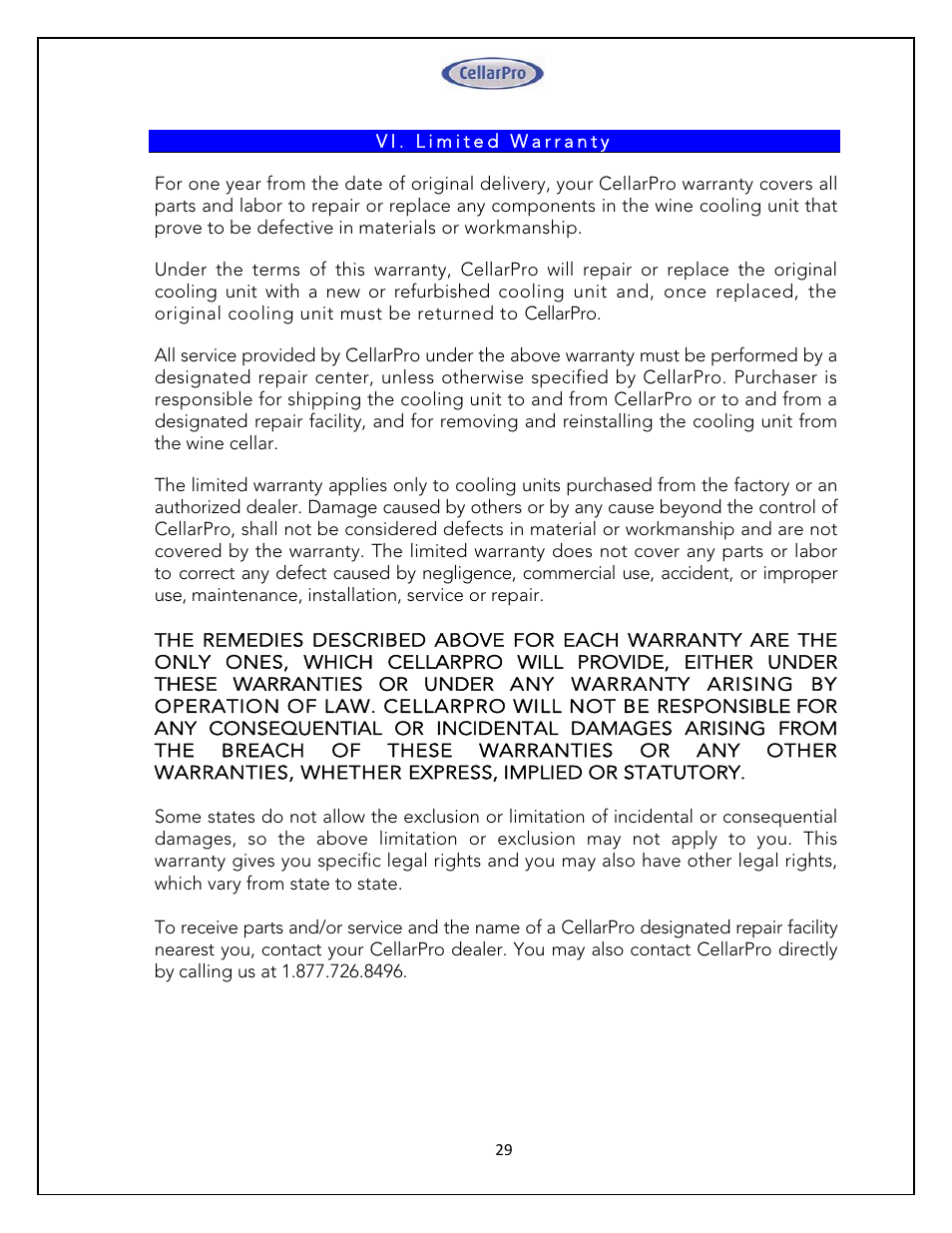 Vintage Cellars 4200VSI 220V CellarPro User Manual | Page 29 / 29