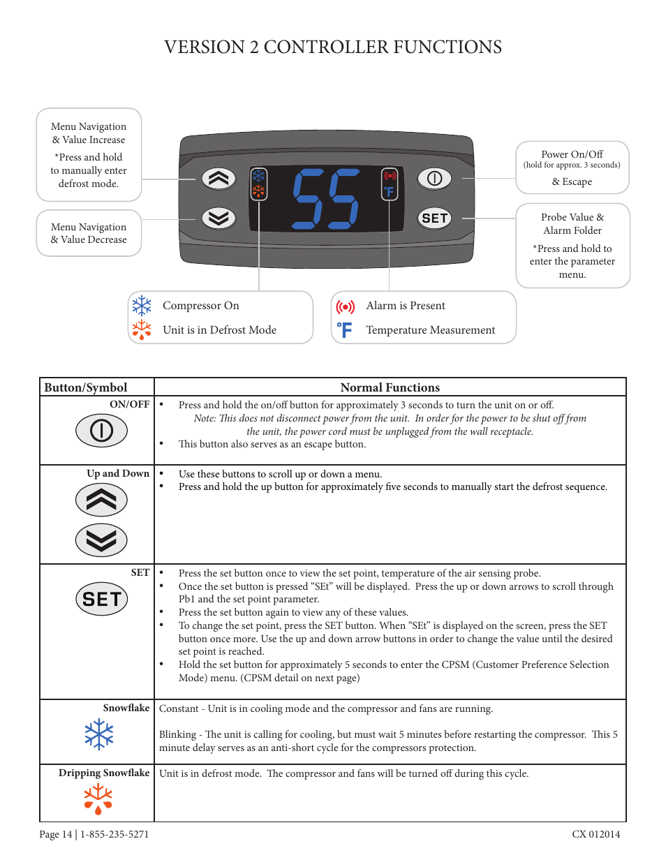 Version 2 controller functions | Vintage Cellars CC-CX8800 User Manual | Page 16 / 33