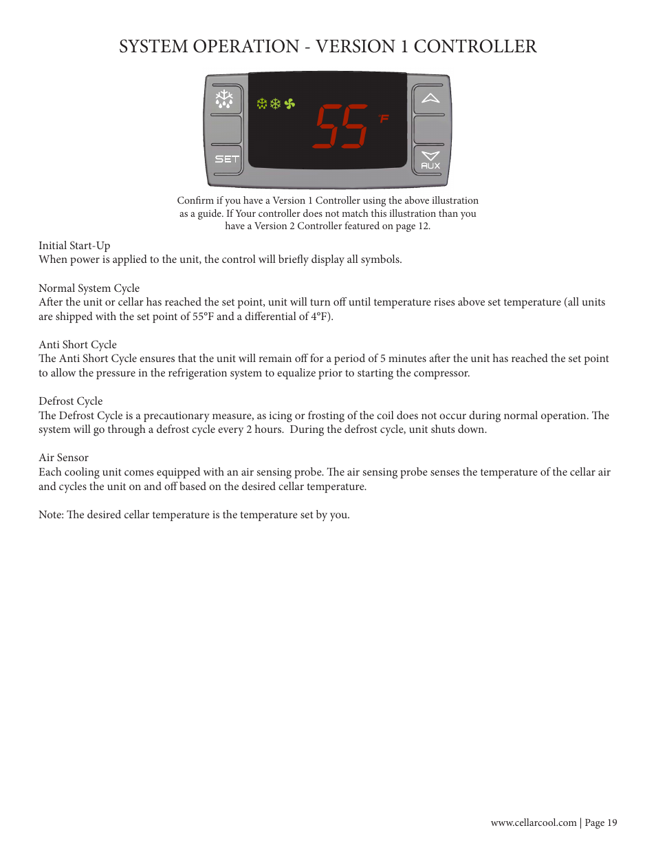 System operation - version 1 controller | Vintage Cellars CC-CX8800 User Manual | Page 21 / 33