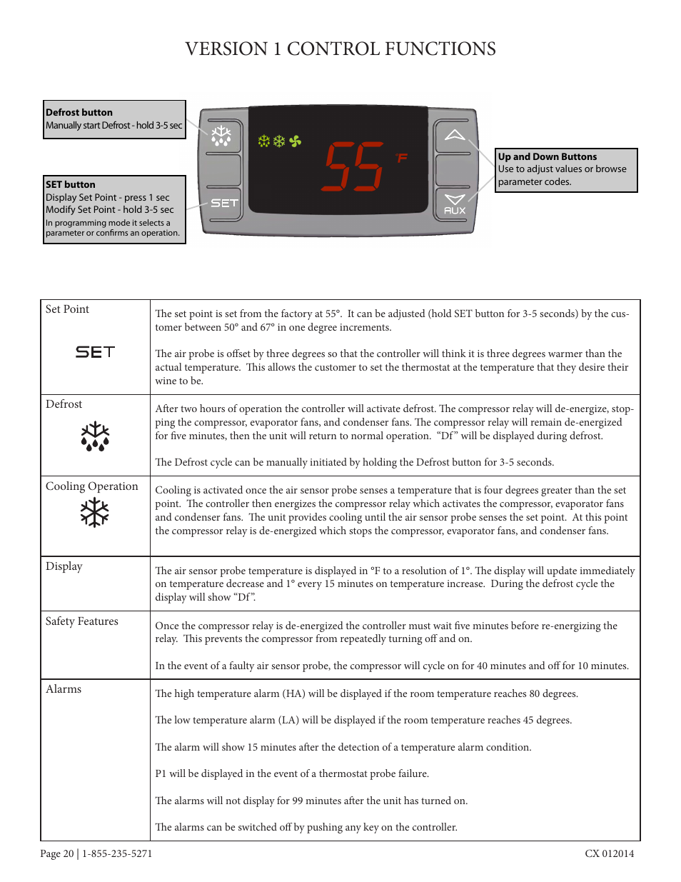 Version 1 control functions | Vintage Cellars CC-CX8800 User Manual | Page 22 / 33