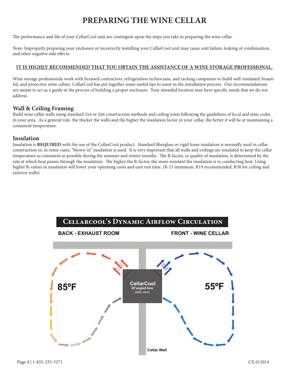 85ºf 55ºf, Preparing the wine cellar, Cellarcool's dynamic airflow circulation | Vintage Cellars CC-CX8800 User Manual | Page 6 / 33
