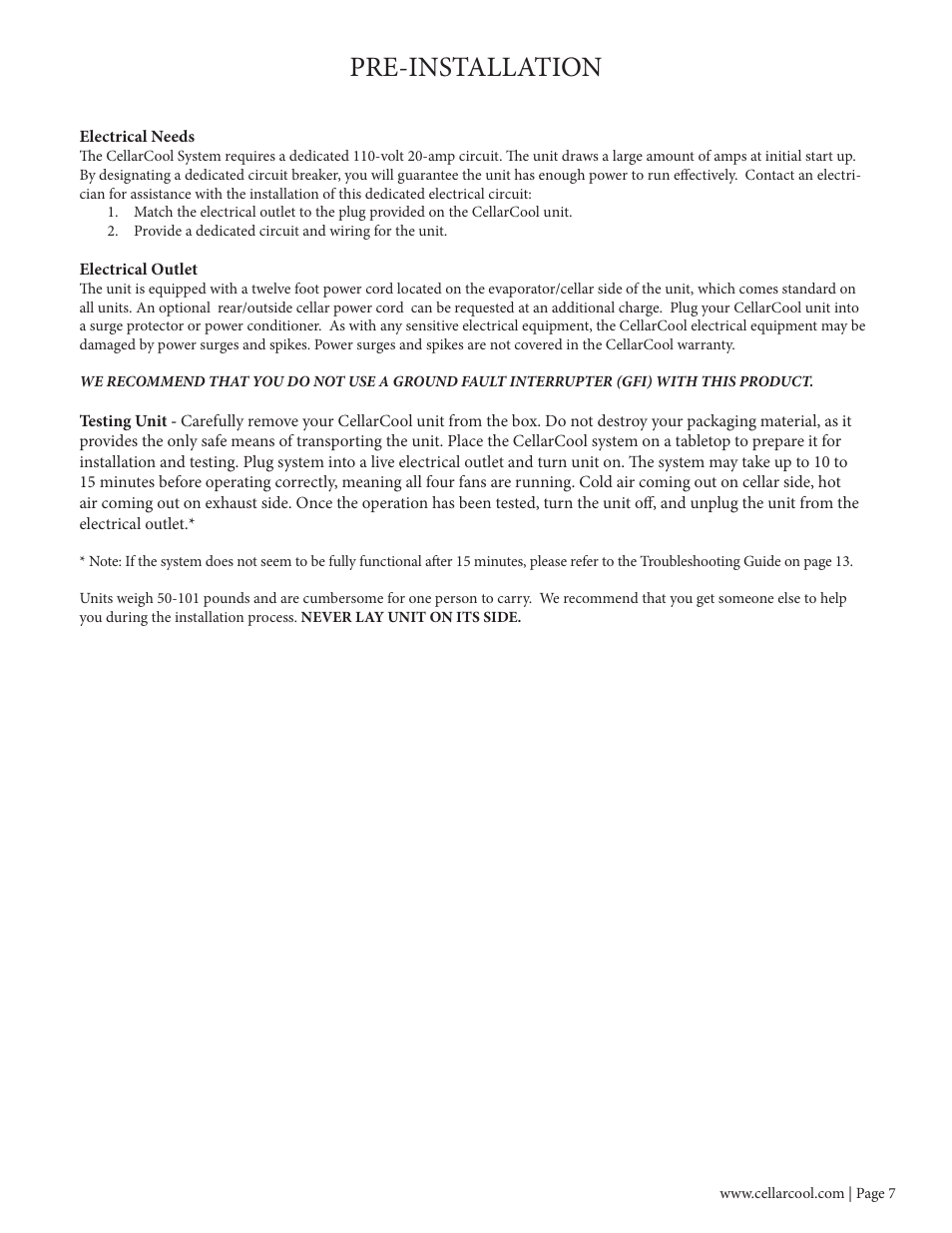 Pre-installation | Vintage Cellars CC-CX8800 User Manual | Page 9 / 33