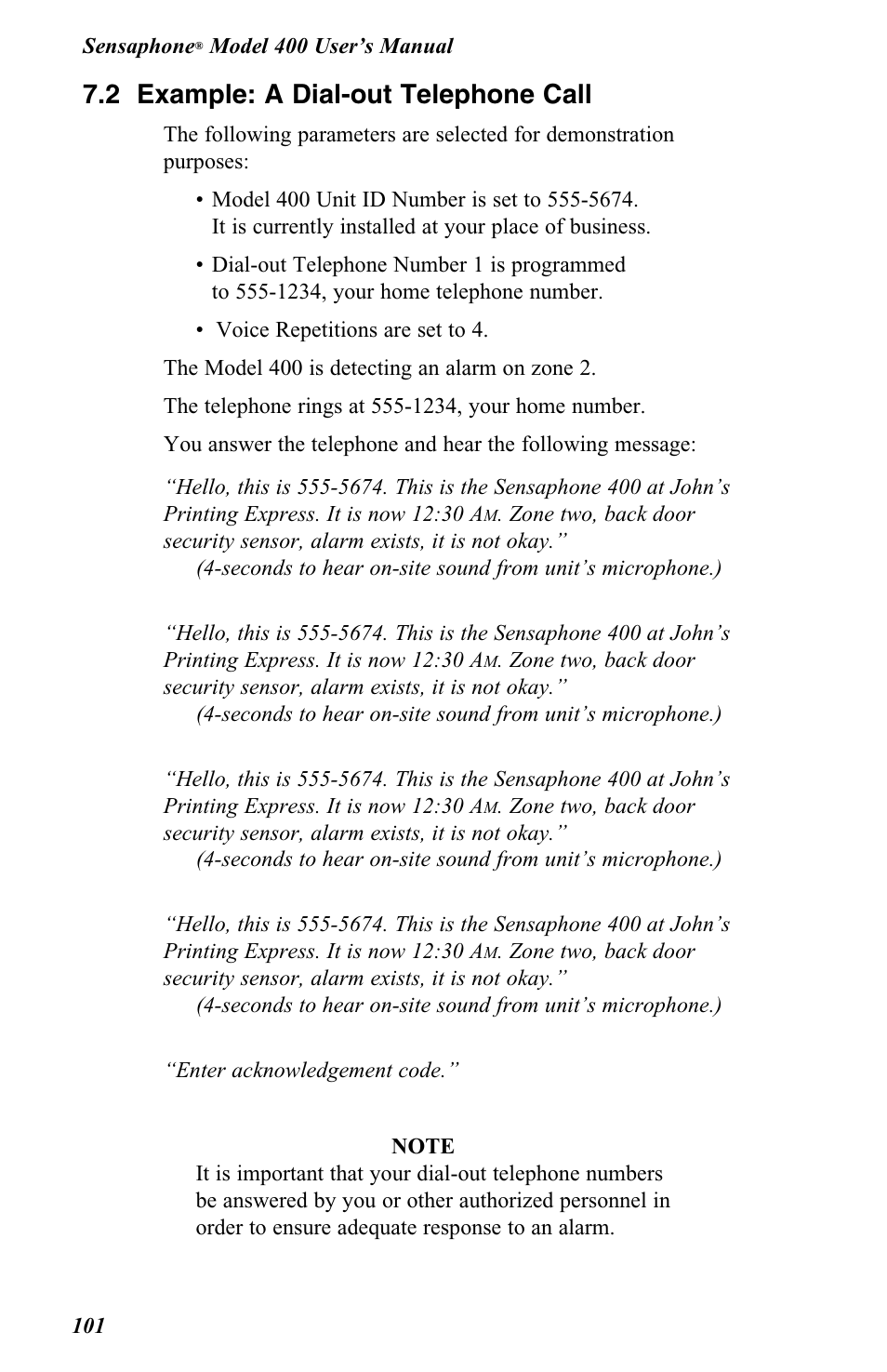 2 example: a dial-out telephone call | Vintage Cellars FGD-0400 User Manual | Page 104 / 138