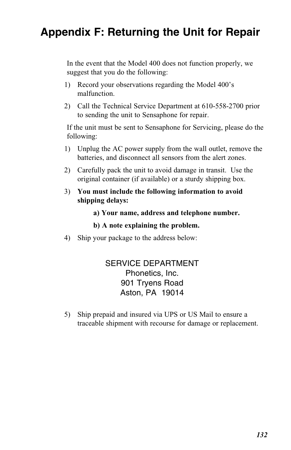 Appendix f: returning the unit for repair | Vintage Cellars FGD-0400 User Manual | Page 135 / 138