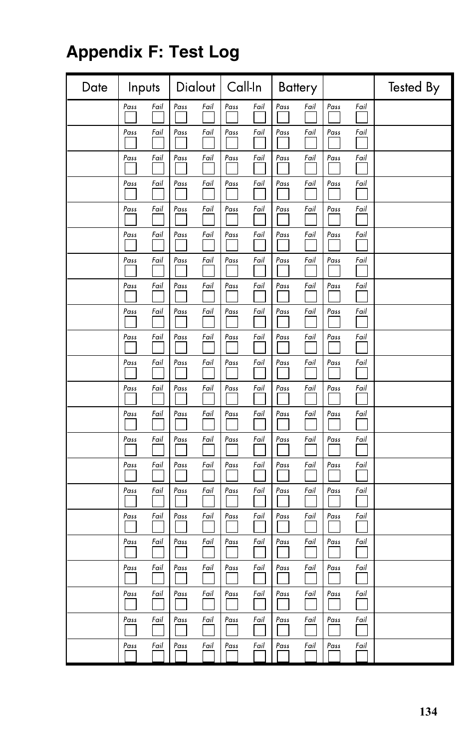 Appendix f: test log | Vintage Cellars FGD-0400 User Manual | Page 137 / 138