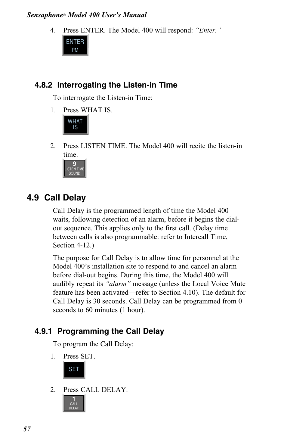 9 call delay, 2 interrogating the listen-in time, 1 programming the call delay | Vintage Cellars FGD-0400 User Manual | Page 60 / 138