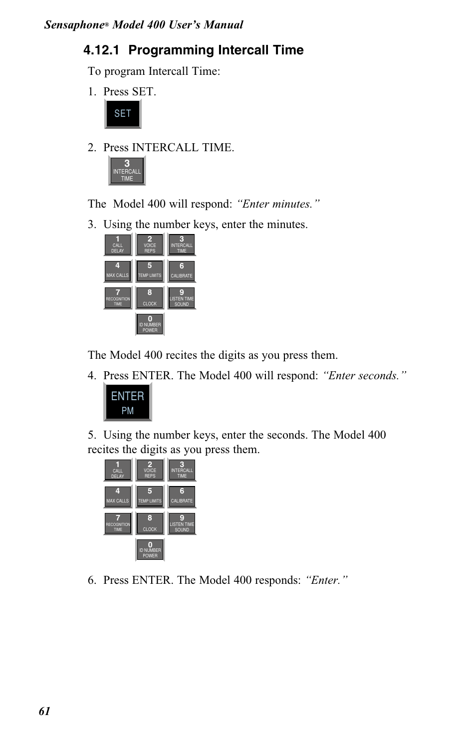 1 programming intercall time, Press intercall time, Enter | Vintage Cellars FGD-0400 User Manual | Page 64 / 138