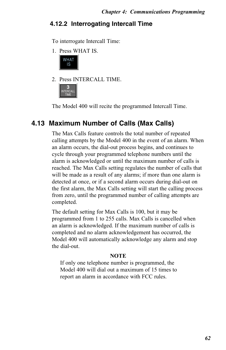 13 maximum number of calls (max calls), 2 interrogating intercall time | Vintage Cellars FGD-0400 User Manual | Page 65 / 138