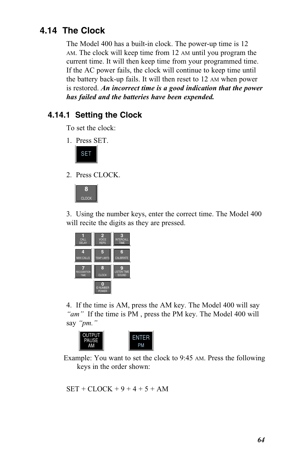 14 the clock, 1 setting the clock, The clock will keep time from 12 | Press clock | Vintage Cellars FGD-0400 User Manual | Page 67 / 138