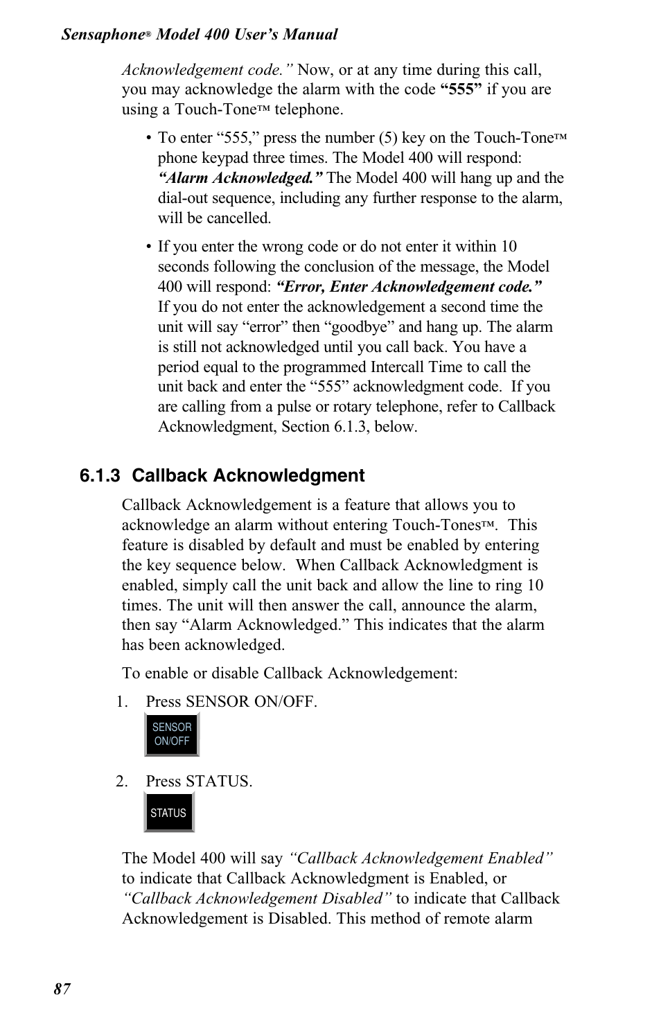 3 callback acknowledgment | Vintage Cellars FGD-0400 User Manual | Page 90 / 138